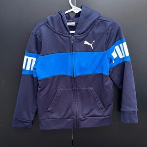 Puma Kids Dark Blue Hoodie with Bright Blue Stripe
